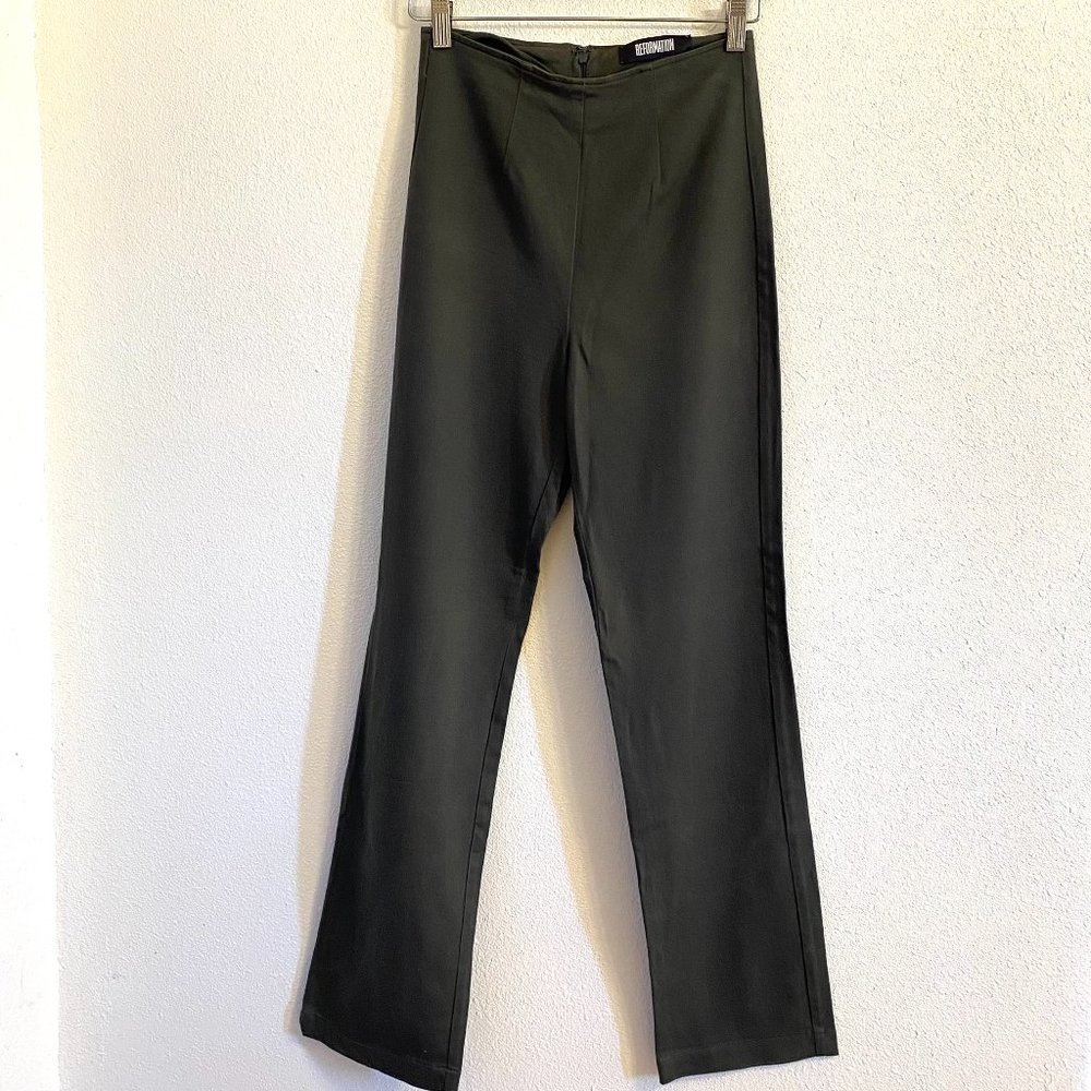 Reformation Olive Green High Waist Stretch Cropped Pants Size 2